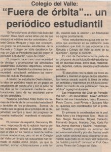 Nota publicada en La Estrella del Sur sobre el periódico "Fuera de Órbita" que se generaba a partir del club de periodismo.